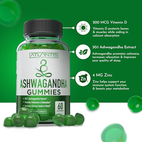 Gomitas de Ashwagandha Atlantis Nutrition - Extracto 30:1 - Promueve la Calma, Mejora el Ánimo, Aumenta Energía & Fortalece el Sistema Inmunológico - - imagen 3