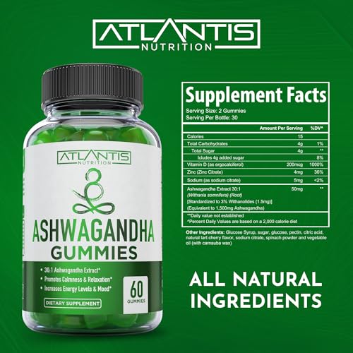 Gomitas de Ashwagandha Atlantis Nutrition - Extracto 30:1 - Promueve la Calma, Mejora el Ánimo, Aumenta Energía & Fortalece el Sistema Inmunológico - - imagen 5