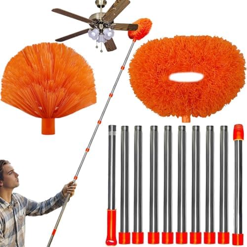 Kit de limpieza de alta alcance de 20+ pies, plumero para telarañas y ventiladores de techo con poste extensible de 3-14 pies, plumero de microfibra - imagen 1