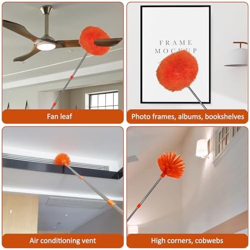 Kit de limpieza de alta alcance de 20+ pies, plumero para telarañas y ventiladores de techo con poste extensible de 3-14 pies, plumero de microfibra - imagen 6
