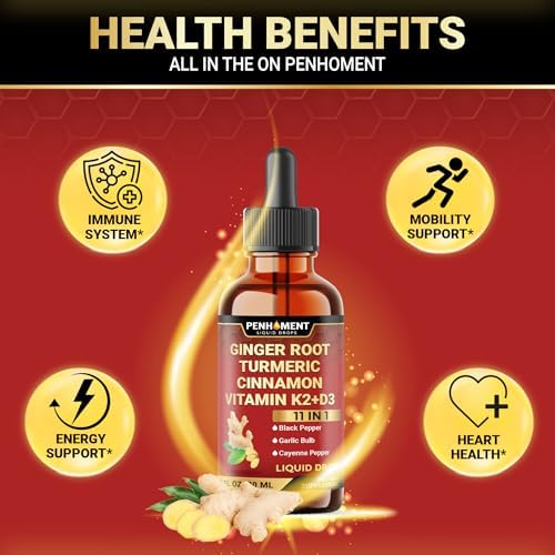Extracto Líquido Penhoment 11 en 1 con Jengibre, Cúrcuma, Canela de Ceilán, Vitamina D3, K2, Berberina, Ajo y Pimienta Negra - 1 FL Oz - Suministro - imagen 4