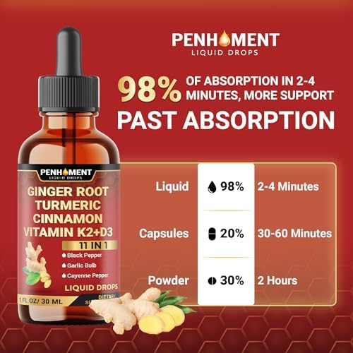 Extracto Líquido Penhoment 11 en 1 con Jengibre, Cúrcuma, Canela de Ceilán, Vitamina D3, K2, Berberina, Ajo y Pimienta Negra - 1 FL Oz - Suministro - imagen 7