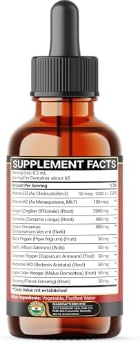 Extracto Líquido Penhoment 11 en 1 con Jengibre, Cúrcuma, Canela de Ceilán, Vitamina D3, K2, Berberina, Ajo y Pimienta Negra - 1 FL Oz - Suministro - imagen 8
