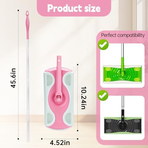 Mango de Mopa Compatible con Swiffer, Mango Extra Largo Desmontable Rosa para Swiffer - imagen 2