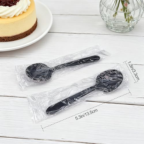 Cucharas de Plástico Desechables Individualmente Envuelta, Resistentes para Fiestas, Restaurantes, Viajes y Postres (100, Negros) - imagen 3