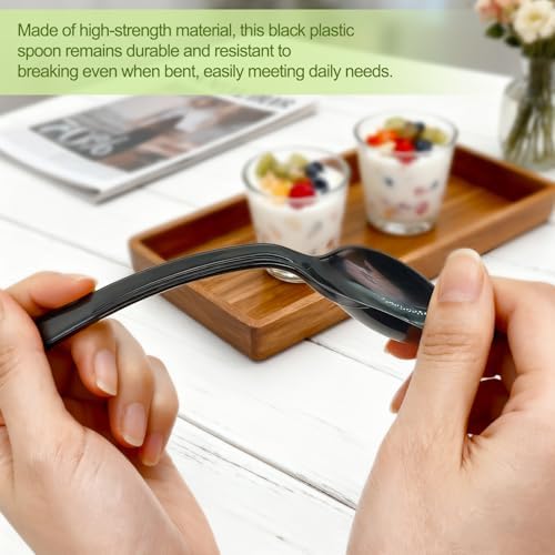Cucharas de Plástico Desechables Individualmente Envuelta, Resistentes para Fiestas, Restaurantes, Viajes y Postres (100, Negros) - imagen 5