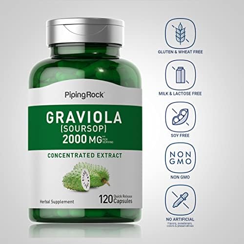 Cápsulas de Graviola Piping Rock | 120 Contenido | Suplemento de Hoja | Extracto Herbal Concentrado | Sin OGM, Sin Gluten - imagen 3