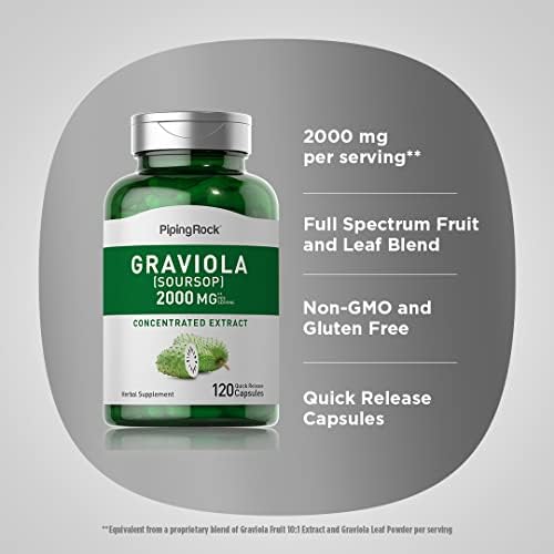 Cápsulas de Graviola Piping Rock | 120 Contenido | Suplemento de Hoja | Extracto Herbal Concentrado | Sin OGM, Sin Gluten - imagen 4