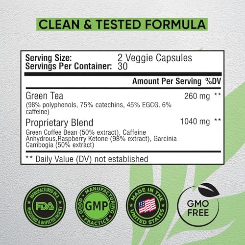 Píldoras para Quemar Grasa de Té Verde - Suplemento Dietético para Hombres y Mujeres - Acelerador del Metabolismo y Supresor del Apetito - 60 Cápsulas - imagen 7