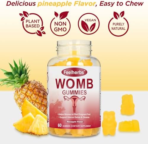 Gomitas Womb para Mujeres, Limpieza de Ovarios y Útero, Balance Femenino de Piña, Soporte Vegano para Fertilidad, 60 piezas - imagen 3