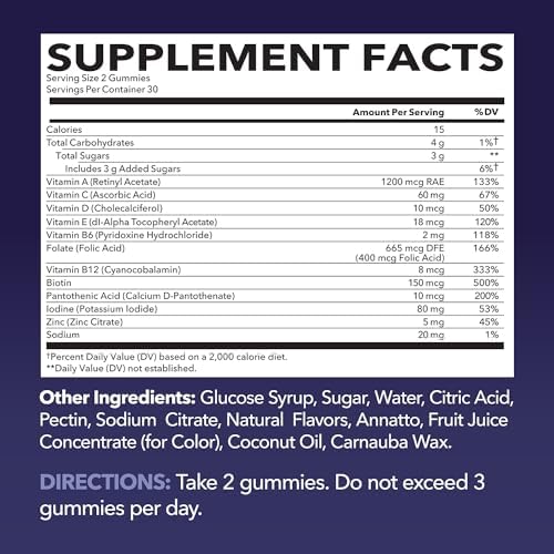 Gomitas Multivitamínicas para Adultos - Suplemento Diario con Vitamina C, D y Zinc para Hombres y Mujeres - 60 Unidades - Sabor Frutos Rojos - imagen 2