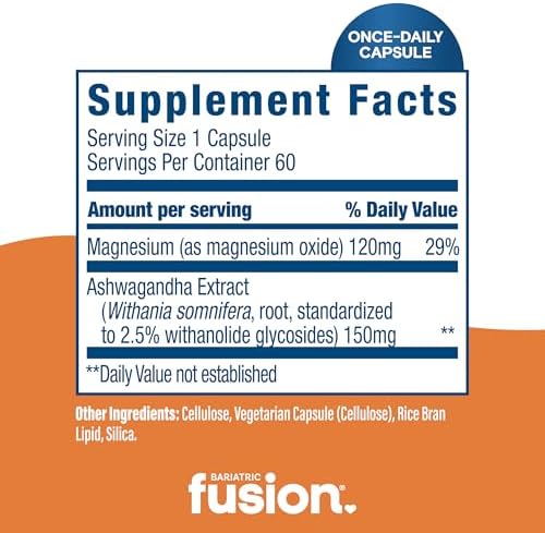 Suplemento Vegano Bariatric Fusion para el Estrés con Magnesio y Ashwagandha | Vitamina Diaria para Hombres y Mujeres | Libre de Gluten, Lácteos y - imagen 4