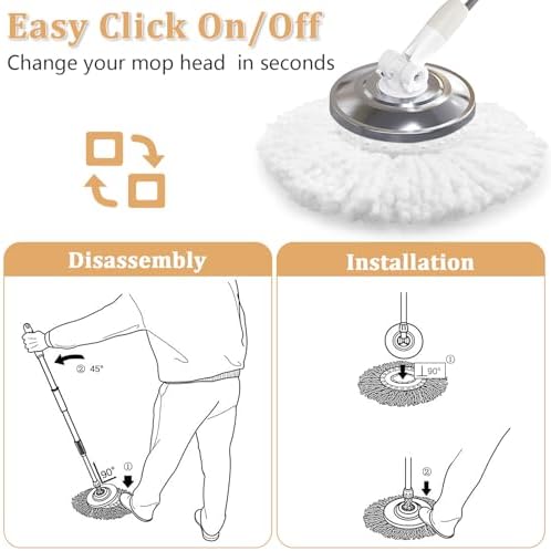 Cabezal de Repuesto para Mop Giratorio NICEMOVIC 6 Piezas, Tamaño Estándar, Forma Redonda, Microfibra Lavable a Máquina y Fácil de Limpiar - imagen 5