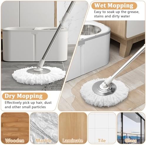 Cabezal de Repuesto para Mop Giratorio NICEMOVIC 6 Piezas, Tamaño Estándar, Forma Redonda, Microfibra Lavable a Máquina y Fácil de Limpiar - imagen 6