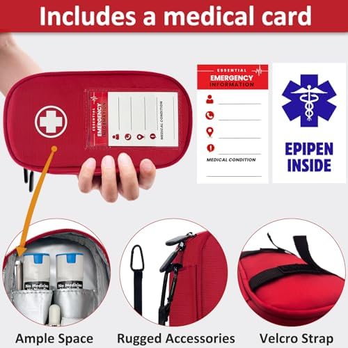 Funda Aislante para EpiPen, Bolsa Médica de Emergencia con Mosquetón para 2 EpiPens, Inhalador, Auvi-Q, Antihistamínicos, Medicamentos para Alergias, - imagen 2