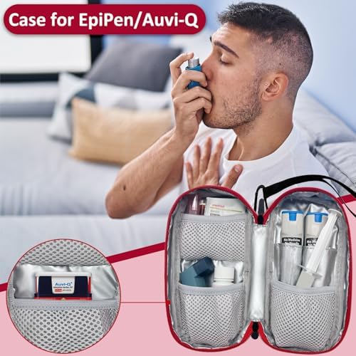 Funda Aislante para EpiPen, Bolsa Médica de Emergencia con Mosquetón para 2 EpiPens, Inhalador, Auvi-Q, Antihistamínicos, Medicamentos para Alergias, - imagen 5