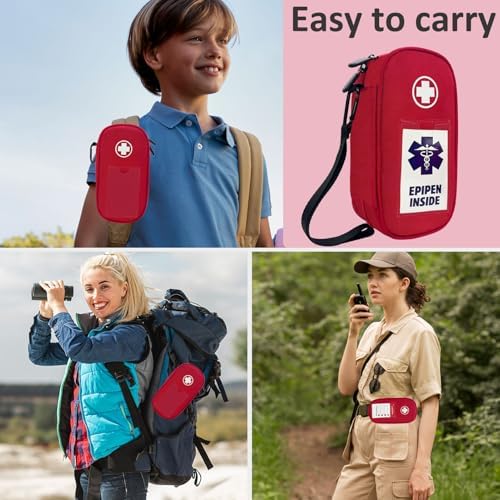 Funda Aislante para EpiPen, Bolsa Médica de Emergencia con Mosquetón para 2 EpiPens, Inhalador, Auvi-Q, Antihistamínicos, Medicamentos para Alergias, - imagen 6