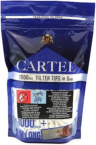 Cartel Filtros de Algodón Slim 6mm x 22mm – Más de 1000 Filtros a Base de Plantas con Bolsa Reutilizable – Incluye Papel para Enrollar 70x36mm – - imagen 1
