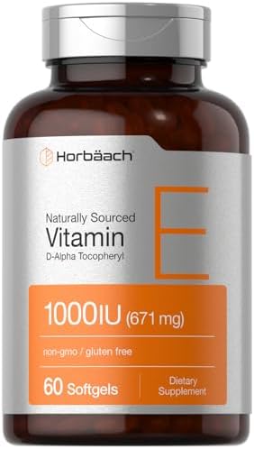 Horbäach Vitamina E 1000 iu Softgels | 671 mg | 60 Cápsulas | Fórmula Natural Sin OGM y Libre de Gluten | D-Alfa Tocoferol - imagen 1
