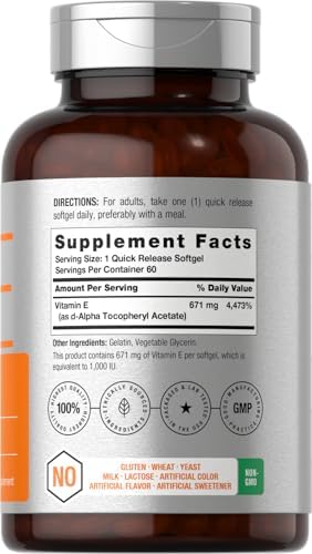 Horbäach Vitamina E 1000 iu Softgels | 671 mg | 60 Cápsulas | Fórmula Natural Sin OGM y Libre de Gluten | D-Alfa Tocoferol - imagen 2