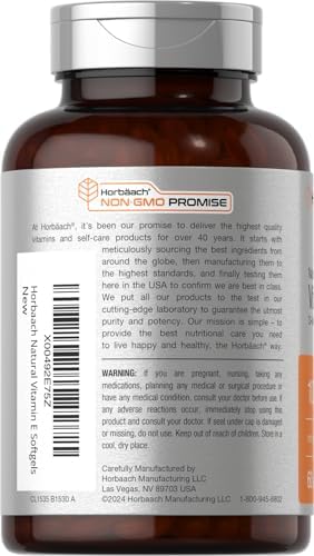 Horbäach Vitamina E 1000 iu Softgels | 671 mg | 60 Cápsulas | Fórmula Natural Sin OGM y Libre de Gluten | D-Alfa Tocoferol - imagen 3