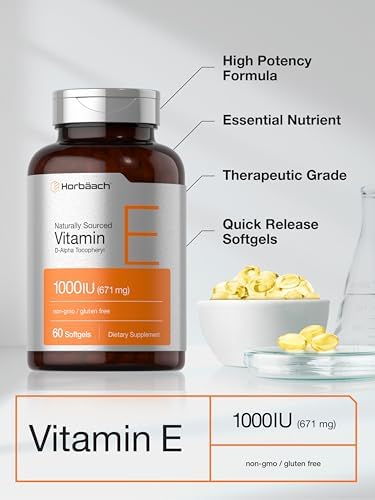 Horbäach Vitamina E 1000 iu Softgels | 671 mg | 60 Cápsulas | Fórmula Natural Sin OGM y Libre de Gluten | D-Alfa Tocoferol - imagen 4