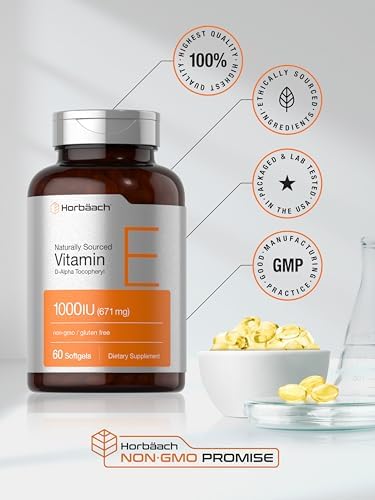 Horbäach Vitamina E 1000 iu Softgels | 671 mg | 60 Cápsulas | Fórmula Natural Sin OGM y Libre de Gluten | D-Alfa Tocoferol - imagen 6