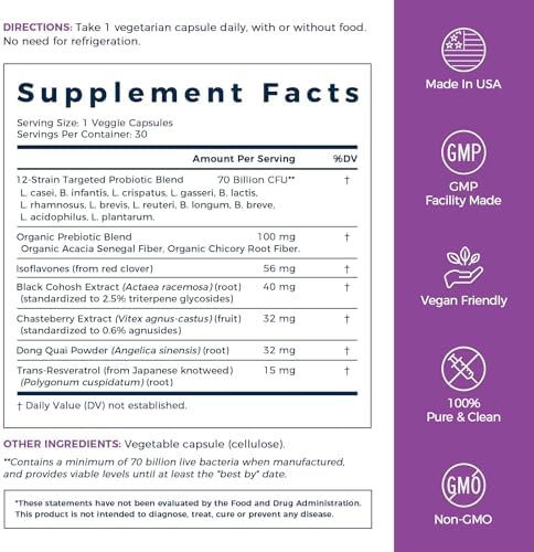 Probioticos NewRhythm para la Menopausia en Mujeres, Alivio 7 en 1, Prebióticos, Cohosh Negro, Trans-Resveratrol, 30 Cápsulas - imagen 2