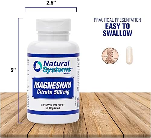 Citrato de Magnesio 500mg 60 Cápsulas de Natural Systems - Suplemento Natural para Calmar Músculos y Aliviar el Estrés - Ideal para el Estreñimiento - imagen 6