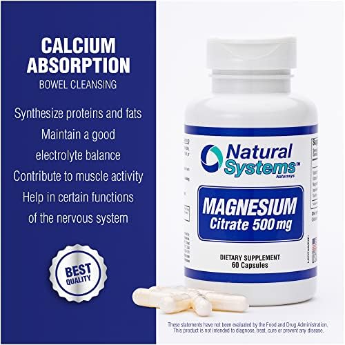 Citrato de Magnesio 500mg 60 Cápsulas de Natural Systems - Suplemento Natural para Calmar Músculos y Aliviar el Estrés - Ideal para el Estreñimiento - imagen 7