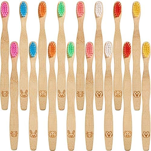 Cepillos de Dientes de Bambú para Niños Boao, 16 Piezas, Cerdas Suaves, Diseño Ergonómico de Animales y Mangos Coloridos - imagen 1