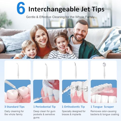 Hilo Dental de Agua – Irrigador Oral Inalámbrico de 300ML con 6 Puntas Intercambiables, 3 Modos, Recargable y Portátil, Ideal para Brackets y Encías - imagen 5