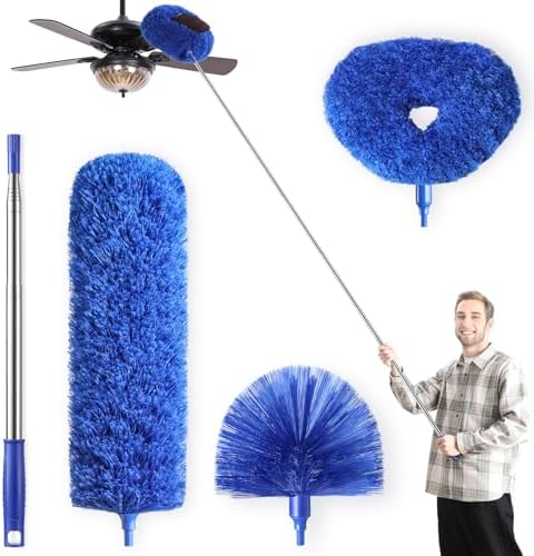 Duster de Microfibra para Ventiladores de Techo Alto, Extensible de 15-82 Pulgadas, Kit Reutilizable con 3 Cabezas para Limpiar Persianas, Puertas y - imagen 1