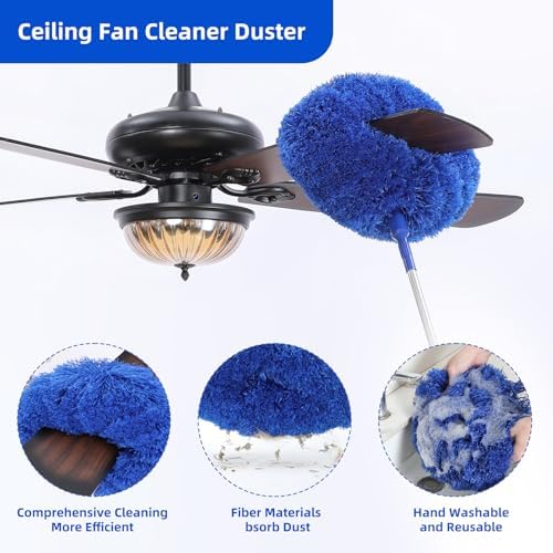 Duster de Microfibra para Ventiladores de Techo Alto, Extensible de 15-82 Pulgadas, Kit Reutilizable con 3 Cabezas para Limpiar Persianas, Puertas y - imagen 3