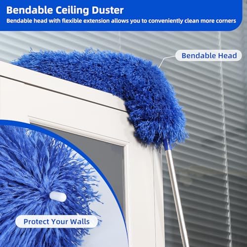 Duster de Microfibra para Ventiladores de Techo Alto, Extensible de 15-82 Pulgadas, Kit Reutilizable con 3 Cabezas para Limpiar Persianas, Puertas y - imagen 5