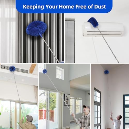 Duster de Microfibra para Ventiladores de Techo Alto, Extensible de 15-82 Pulgadas, Kit Reutilizable con 3 Cabezas para Limpiar Persianas, Puertas y - imagen 6