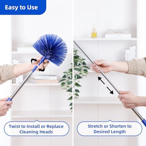 Duster de Microfibra para Ventiladores de Techo Alto, Extensible de 15-82 Pulgadas, Kit Reutilizable con 3 Cabezas para Limpiar Persianas, Puertas y - imagen 7