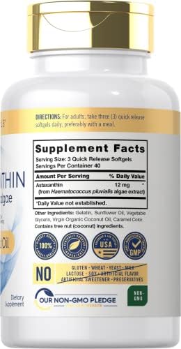Carlyle Astaxantina 12mg | 120 Cápsulas Blandas | Suplemento de Microalgas | Con Aceite de Coco | Sin OGM y Libre de Gluten - imagen 2
