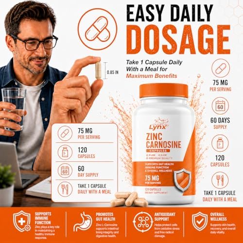 Zinc Carnosina 86 mg – Complejo Clínicamente Estudiado de Zinc + L-Carnosina para el Soporte del Estómago | 120 Cápsulas (Suministro de 60 Días) | - imagen 3