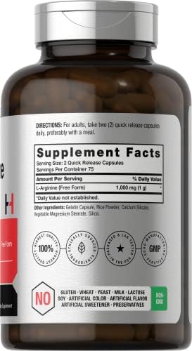 Horbäach L-Arginina 1000mg | 150 Cápsulas | Suplemento Dietético Libre de GMO y Gluten - imagen 2