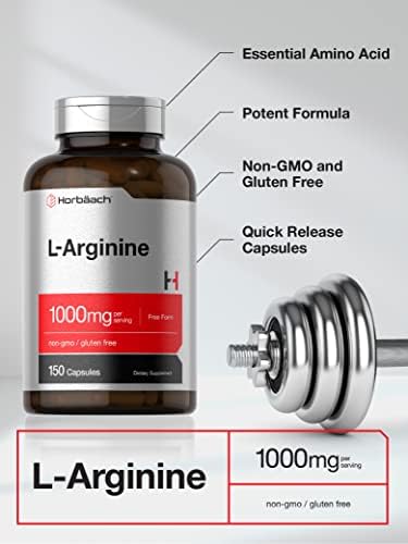 Horbäach L-Arginina 1000mg | 150 Cápsulas | Suplemento Dietético Libre de GMO y Gluten - imagen 3