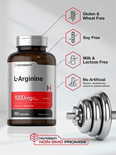 Horbäach L-Arginina 1000mg | 150 Cápsulas | Suplemento Dietético Libre de GMO y Gluten - imagen 4