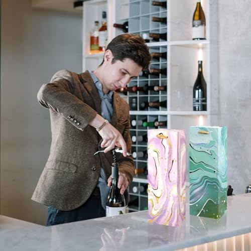 Set de 12 Bolsas de Papel para Botellas de Vino Ceiba con Asas, Reutilizables, Mármol y Foil Dorado, para Bodas y Fiestas - imagen 4