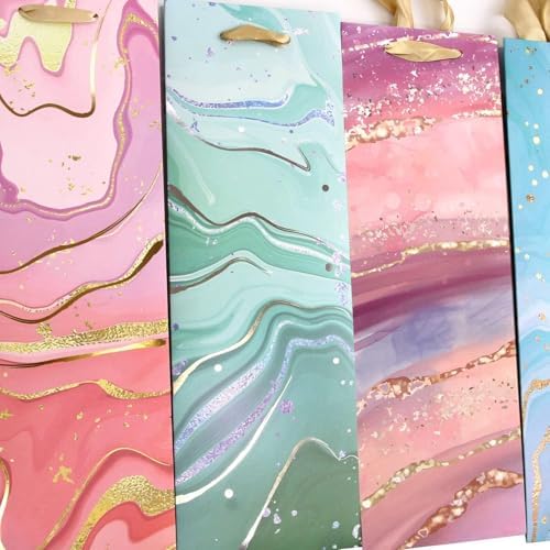 Set de 12 Bolsas de Papel para Botellas de Vino Ceiba con Asas, Reutilizables, Mármol y Foil Dorado, para Bodas y Fiestas - imagen 6