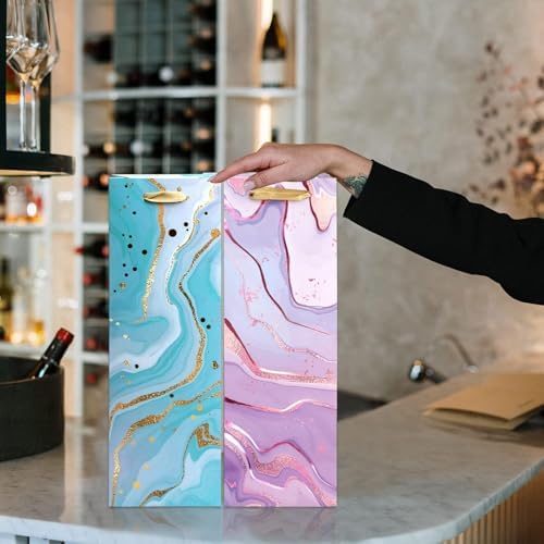 Set de 12 Bolsas de Papel para Botellas de Vino Ceiba con Asas, Reutilizables, Mármol y Foil Dorado, para Bodas y Fiestas - imagen 7