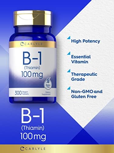 Carlyle B1 Vitamina 100mg | 300 Tabletas | Suplemento Vegano y Sin Gluten para Hombres y Mujeres | Thiamina HCl - imagen 3