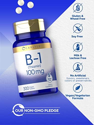 Carlyle B1 Vitamina 100mg | 300 Tabletas | Suplemento Vegano y Sin Gluten para Hombres y Mujeres | Thiamina HCl - imagen 4