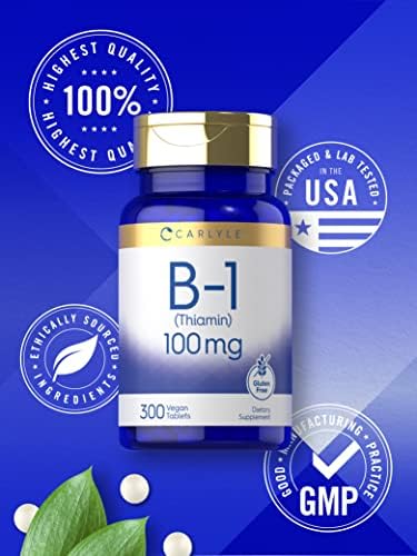 Carlyle B1 Vitamina 100mg | 300 Tabletas | Suplemento Vegano y Sin Gluten para Hombres y Mujeres | Thiamina HCl - imagen 5