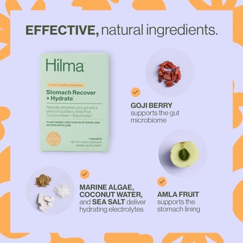 Hilma Recuperación Estomacal e Hidratación, Polvo Orgánico de Electrolitos con Prebióticos y Hierbas Gastroprotectoras, 7 Sobres Veganos - imagen 3