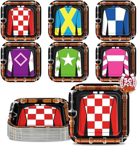 Platos Desechables QZYL de 7 Pulgadas, 50 Pcs, Cuadrados para Fiesta de Derby, Decoración de Mesa para Fiesta Temática de Caballos - imagen 1